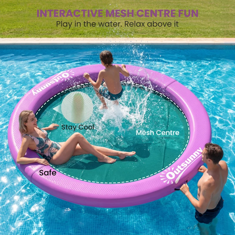 Outsunny 8FT Inflatable Water Hammock Floating Ring, Inflatable Floating Dock Platform for for Lakes, Pools, Oceans, Purple