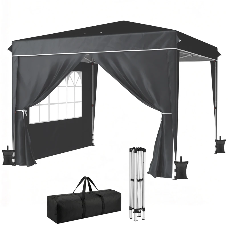 Outsunny 10 x 10 ft Pop Up Canopy Tent with Sidewalls, UPF50+ Outdoor Portable Instant Canopy Shelter with Carry Bag, Black