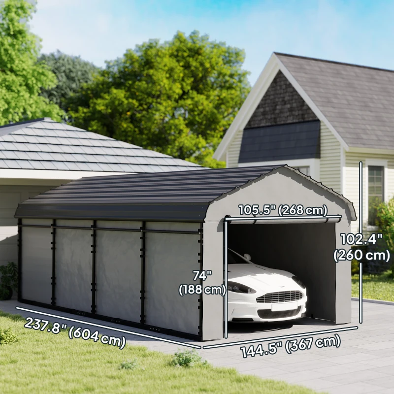 Outsunny 12' x 20' Metal Carport, Heavy Duty Garage Car Shelter with Galvanized Metal Roof and Removable Sidewalls, Light Grey