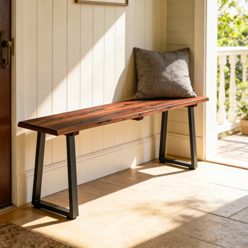 Outsunny Wood Outdoor Bench for 2 People, 59" Backless Patio Garden Bench with Trapezoidal Steel Legs