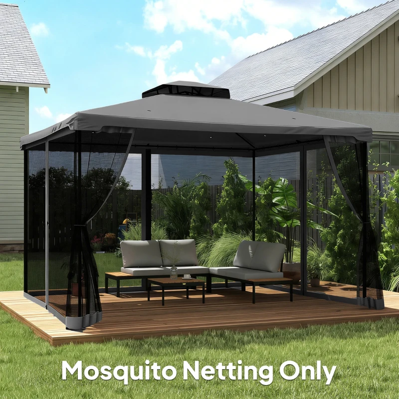 Outsunny Replacement Mosquito Netting for Gazebo 12' x 12' Black Screen Walls for Canopy with Zippers, Black