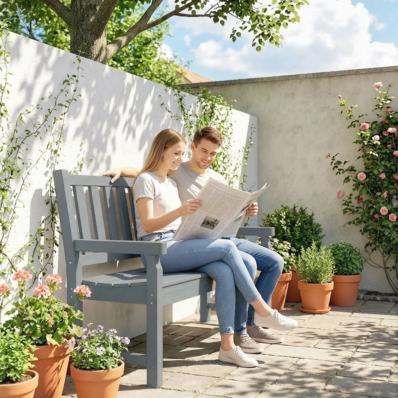 Outsunny 2-Person Garden Bench, HDPE Outdoor Bench with 530 lbs Capacity, Curved Seat for Backyard, Park, Porch, Lawn, Gray