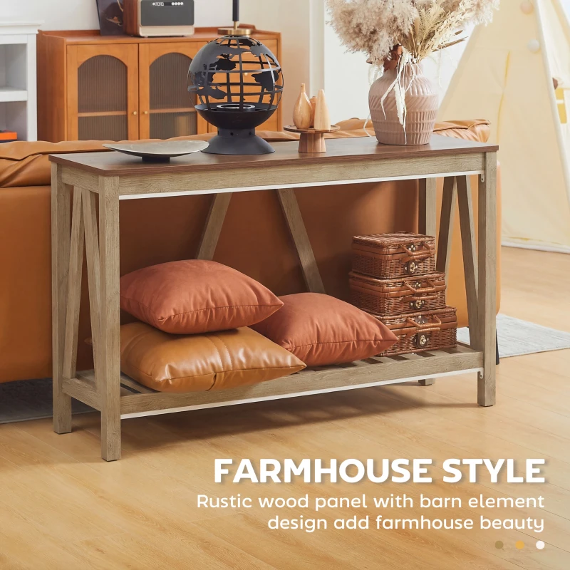 HOMCOM 52" Console Table, Farmhouse Narrow Entryway Table with Storage Shelf, Rustic Sofa Table with Anti-tipper for Living Room and Hallway, Oak