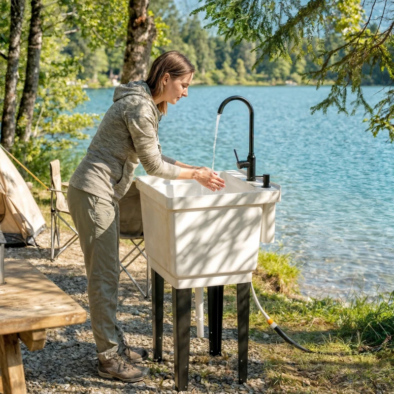 Outsunny Portable 23-Gallon Utility Sink Laundry Tub for Washing Room, Freestanding Laundry Sink with Soap Dispenser, White