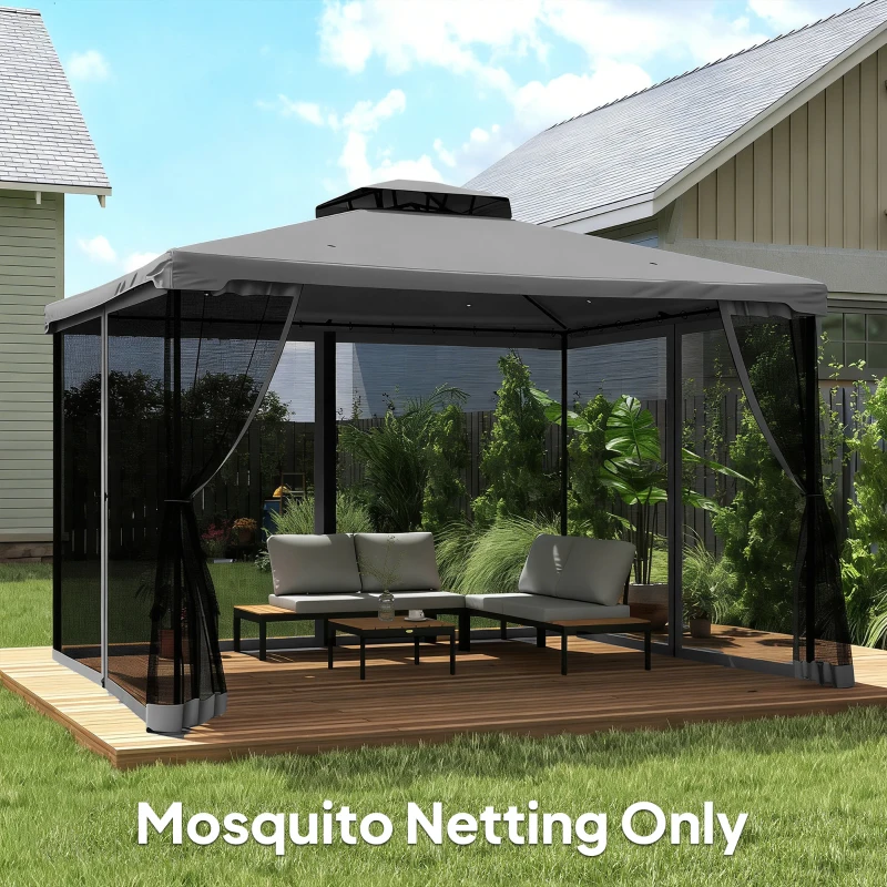 Outsunny Replacement Mosquito Netting for Gazebo 13' x 13' Black Screen Walls for Canopy with Zippers, Dark Grey