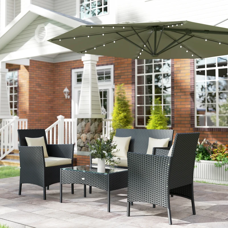 Outsunny 4-Piece Rattan Outdoor Furniture Set Patio Furniture Set with Coffee Table 22.8" W x 21.7" D x 33.5" H Black & Cream