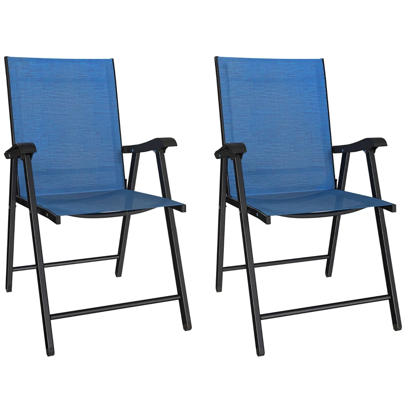 Outsunny Folding Patio Chairs Set of 2, High Back Outdoor Dining Chairs with Breathable Mesh Seat for Lawn, Deck, Blue