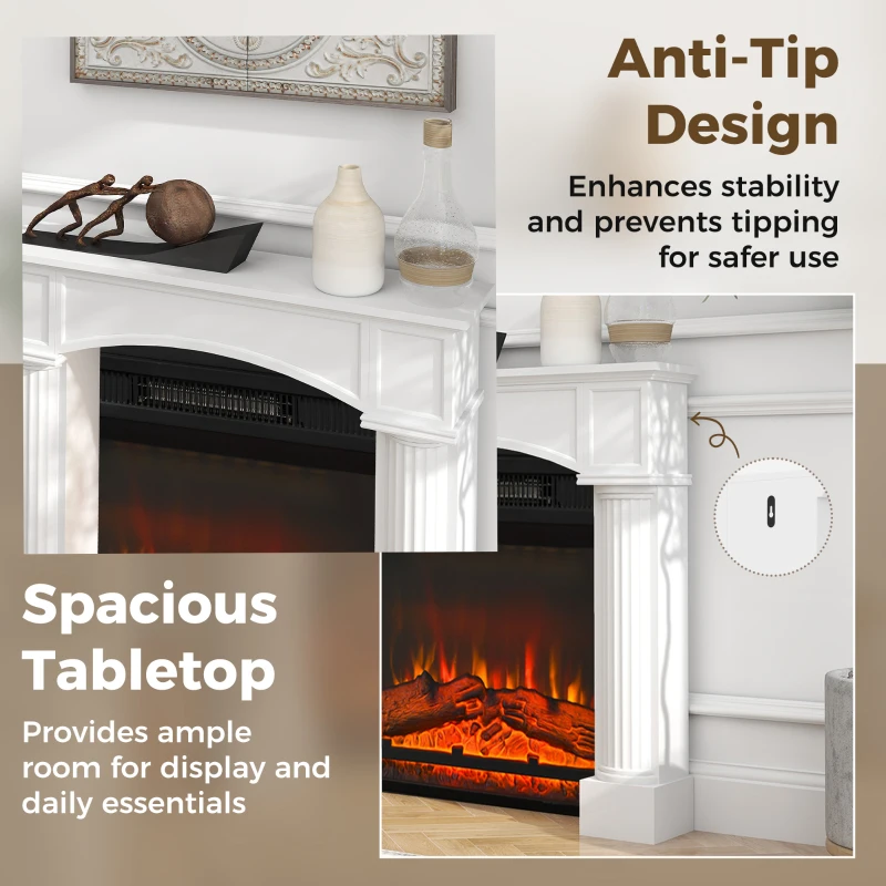 HOMCOM Modern Fireplace Mantel, Freestanding Fireplace Surround for Electric Fireplaces, 43.3" W x 39.8" H, White