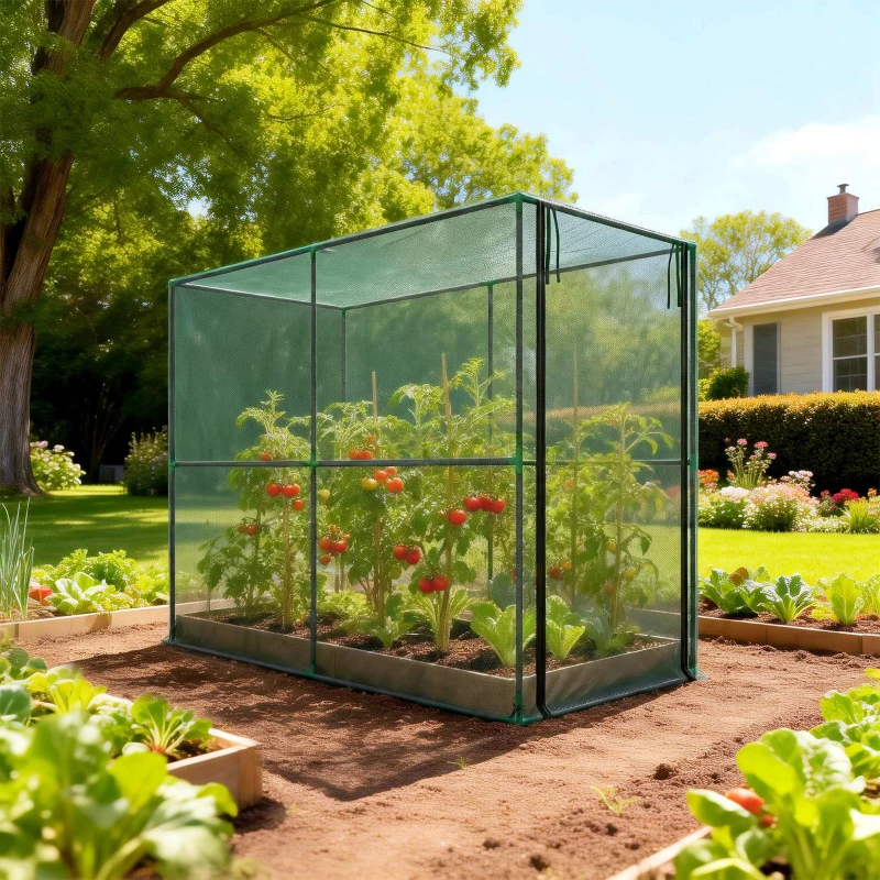 Outsunny Crop Cage, Plant Protection Tent with Zippered Door, Plant Protector from Animals for Vegetables Flowers Fruits, Green