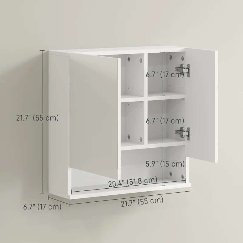 kleankin Medicine Cabinet, Wall Mounted Bathroom Mirror Cabinet with Mirrored Door, Adjustable Shelf and Soft Close Mechanism