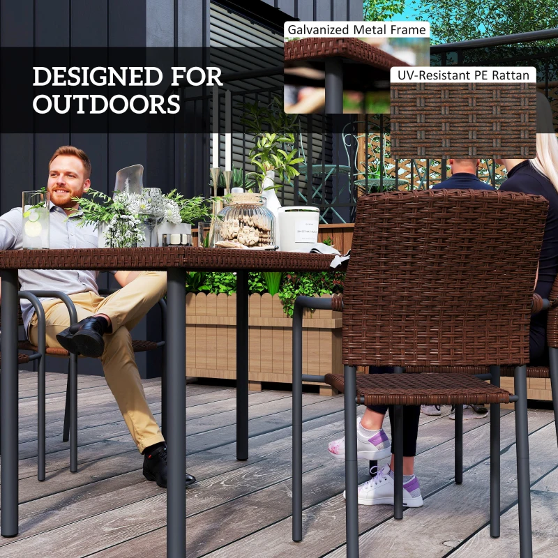 Outsunny 5 Pieces Outdoor Dining Set for 4, PE Wicker Rattan Patio Furniture Set with Stackable Chairs and Glass Table Top