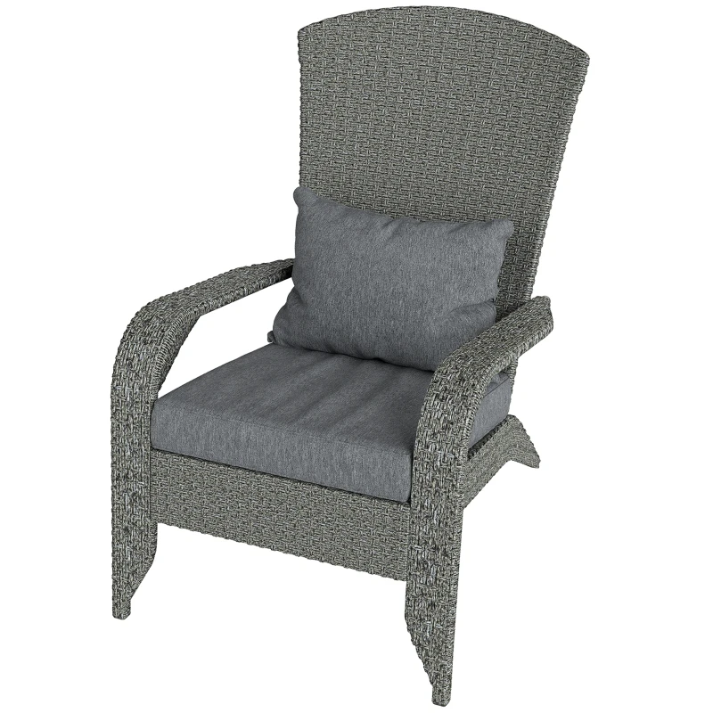 Outsunny Wicker Adirondack Chair, PE Rattan Outdoor Fire Pit Chair Muskoka Chair with Cushions, Heather Grey