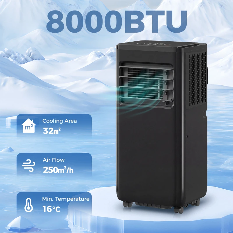 HOMCOM 8000 BTU Portable 4-in-1 Air Conditioner with Cool, Dehumidifier, Fan, Sleep, WiFi Voice Remote Control, Black