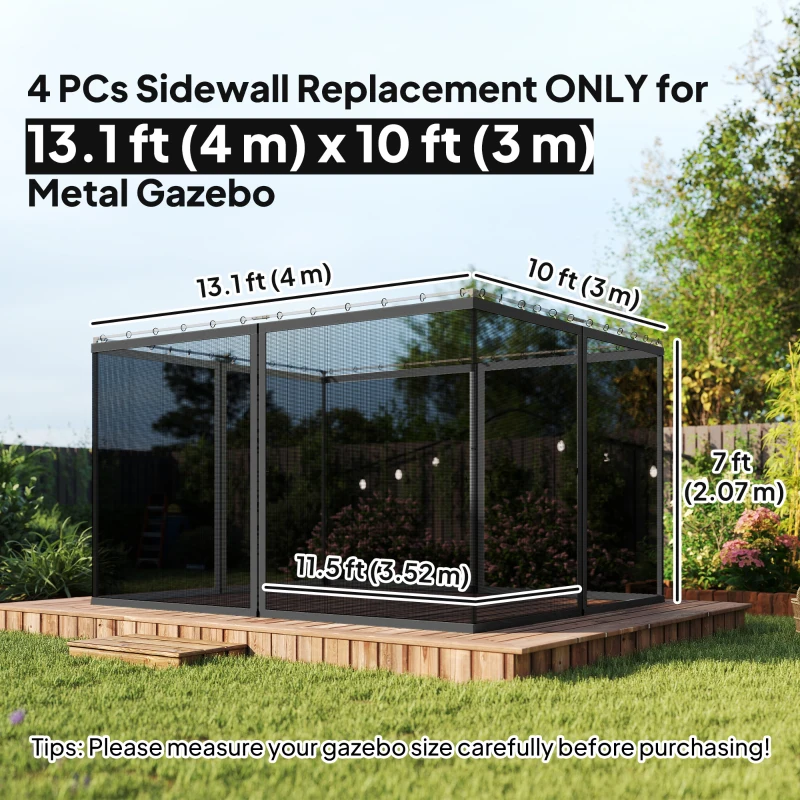 Outsunny Replacement Mosquito Netting for Gazebo 10' x 13' Black Screen Walls for Canopy with Zippers, Black