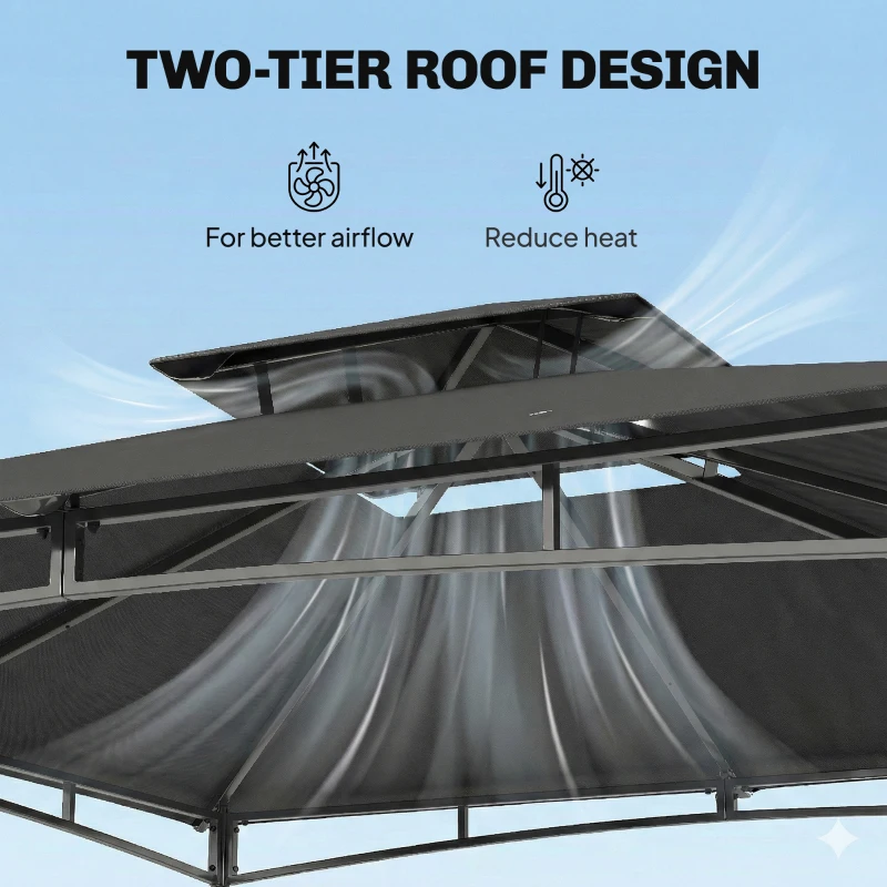 Outsunny 10' x 10' Gazebo, Soft Top Outdoor Gazebo with 2-Tier Roof, Metal Frame, Dark Grey