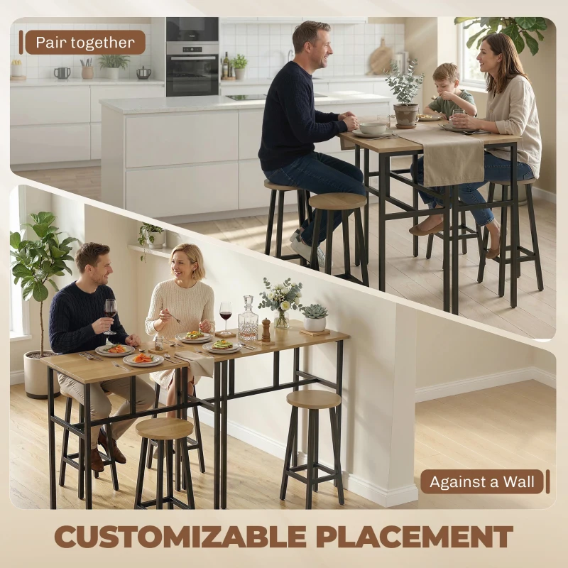 HOMCOM Bar Table Set of 6, Bar Table and Stools for 4, 2 Breakfast Tables and 4 Stools for Living Room, Grey-Brown