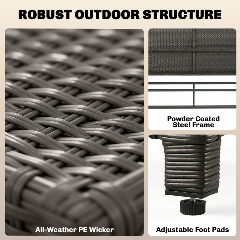 Outsunny Patio Rattan Daybed, Wicker Outdoor Daybed with Storage Ottoman, Loveseat w/ Adjustable Backrest, Side Tables, Gray