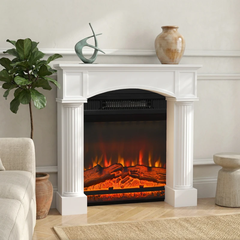 HOMCOM Modern Fireplace Mantel, Freestanding Fireplace Surround for Electric Fireplaces, 43.3" W x 39.8" H, White