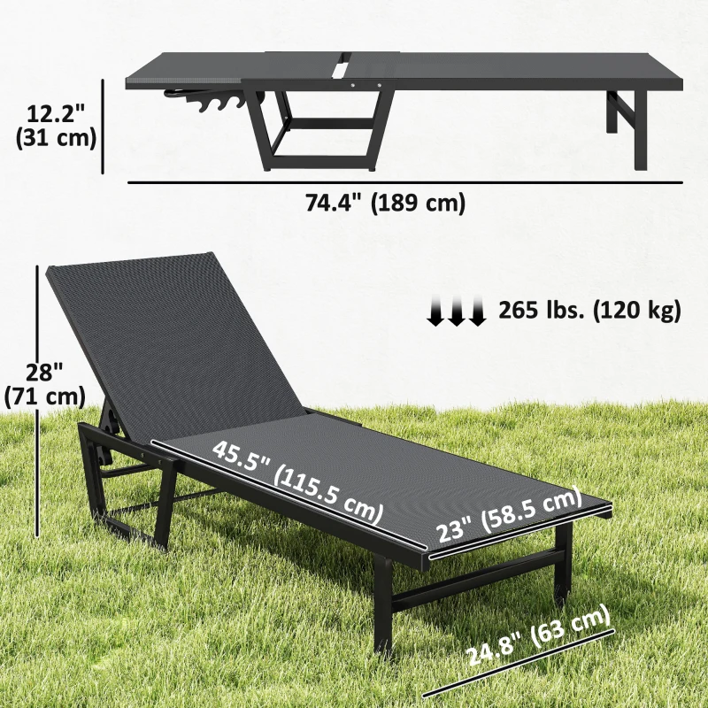 Outsunny Lounge Chair Outdoor, 63 cm Wide Chaise Lounge Tanning Chair, 4-Position Outdoor Tanning Lounger, Dark Grey