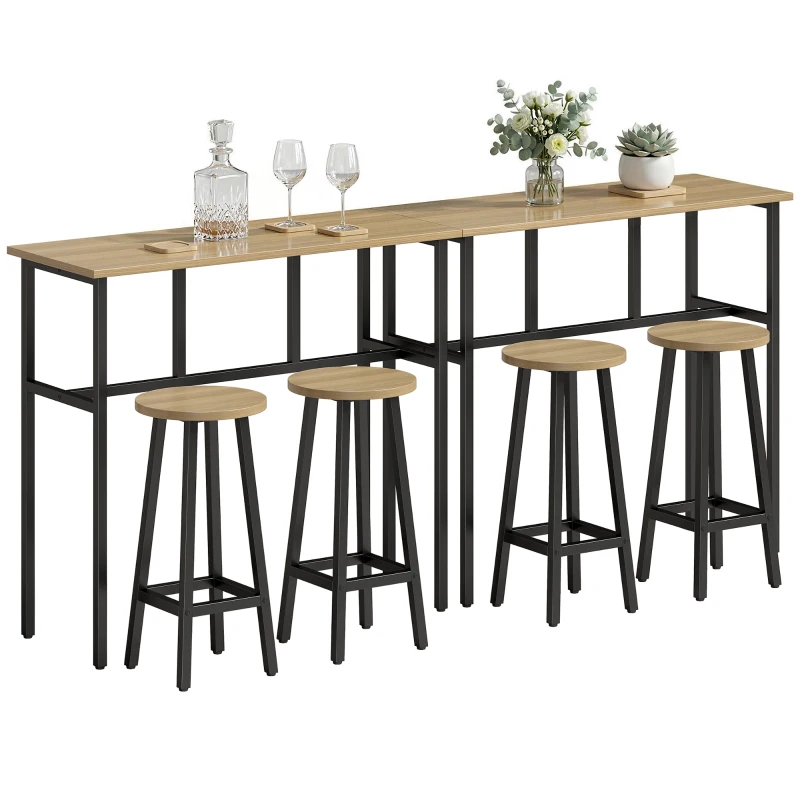 HOMCOM Bar Table Set of 6, Bar Table and Stools for 4, 2 Breakfast Tables and 4 Stools for Living Room, Grey-Brown