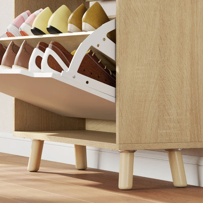 HOMCOM Narrow Shoe Cabinet for Entryway with 2 Flip Drawers, Top Drawer and Adjustable Shelves for 12 Pairs of Shoes, White