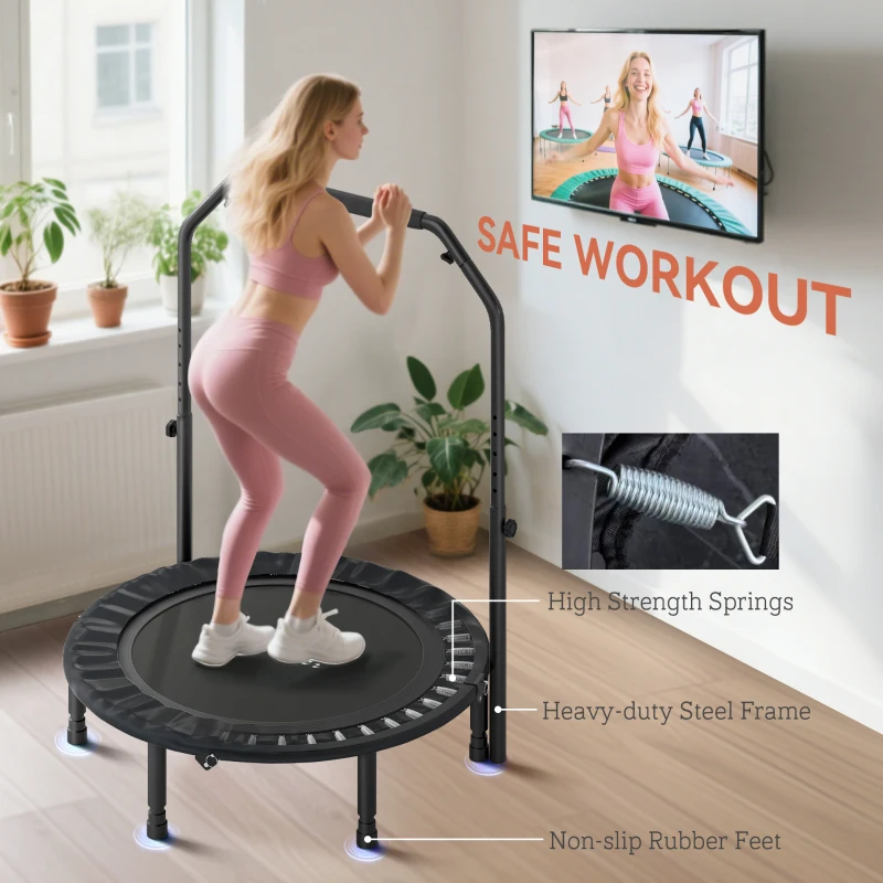 Soozier 40" Foldable Mini Trampoline, Rebounder Trampoline for Adults with Adjustable Foam Handle, Black