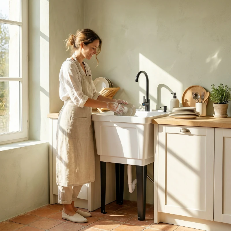 Outsunny Portable 23-Gallon Utility Sink Laundry Tub for Washing Room, Freestanding Laundry Sink with Soap Dispenser, White