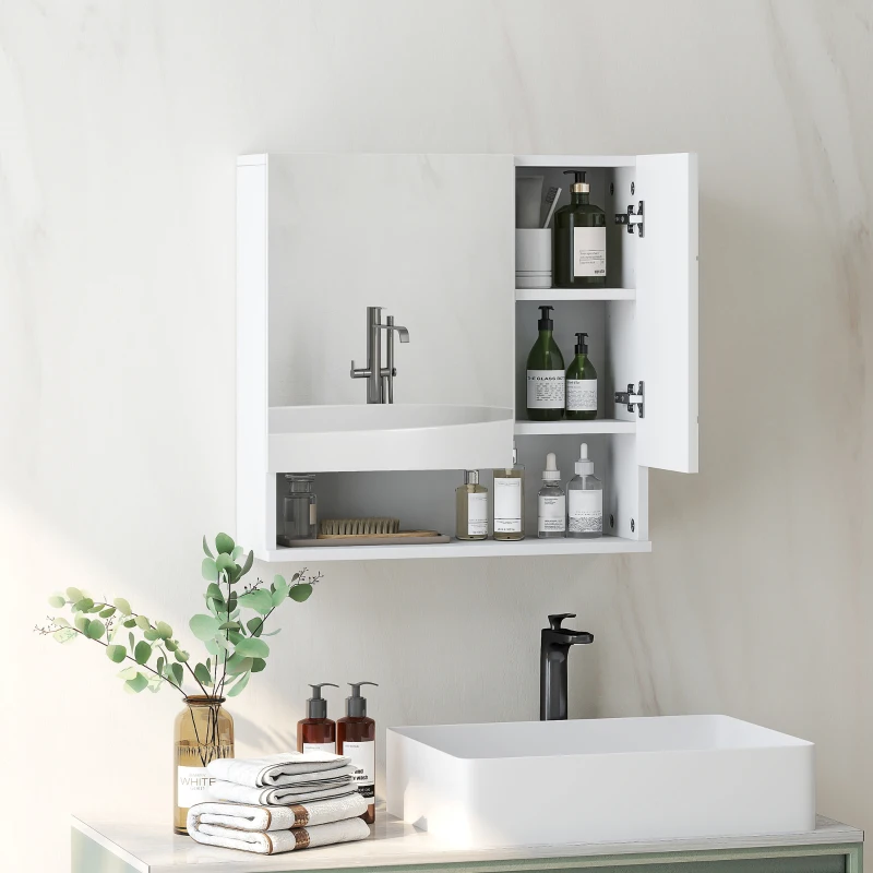 kleankin Medicine Cabinet, Wall Mounted Bathroom Mirror Cabinet with Mirrored Door, Adjustable Shelf and Soft Close Mechanism