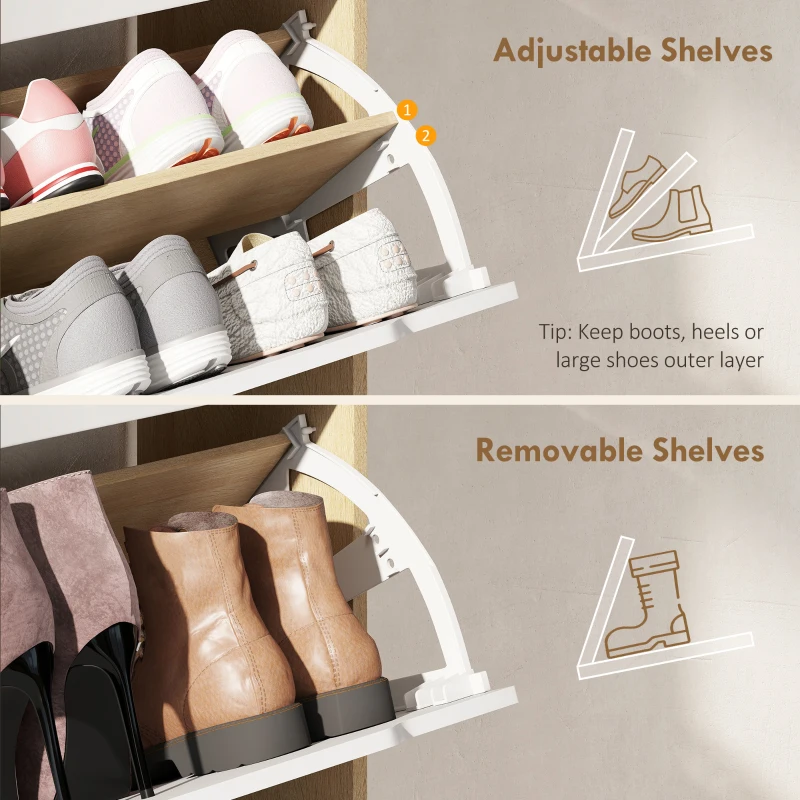 HOMCOM Narrow Shoe Cabinet for Entryway with 2 Flip Drawers, Top Drawer and Adjustable Shelves for 12 Pairs of Shoes, White