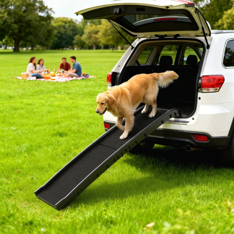 PawHut Folding Dog Ramp for Car, 61 Inches Portable Pet Ramp with Non Slip Frosted Surface, Raised Side Rails