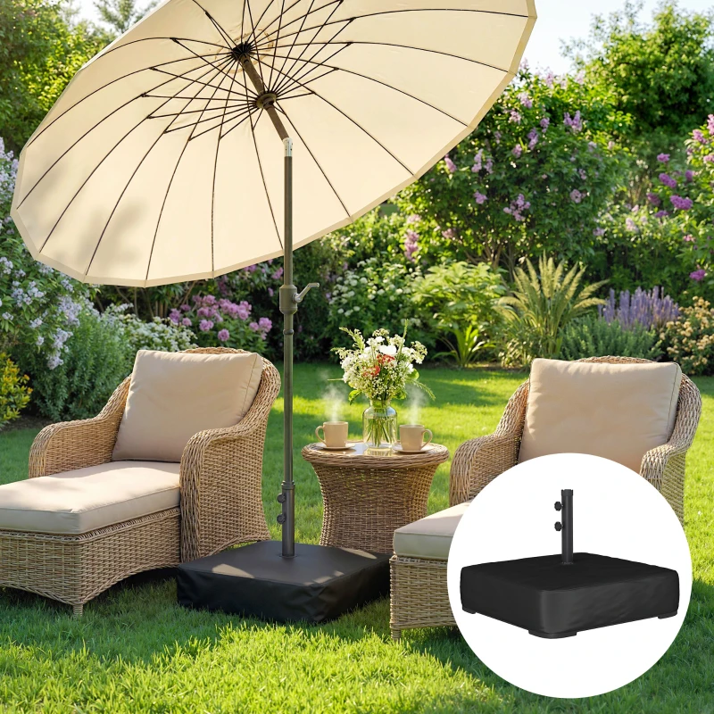 Outsunny Garden Parasol Base 176 lbs Sand Filled Heavy Duty Stand for Cantilever Umbrellas and 1.9" Poles Black