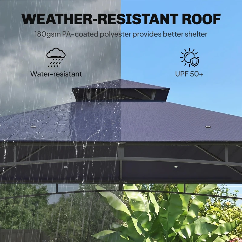 Outsunny 10' x 10' Gazebo, Soft Top Outdoor Gazebo with 2-Tier Roof, Metal Frame, Navy Blue