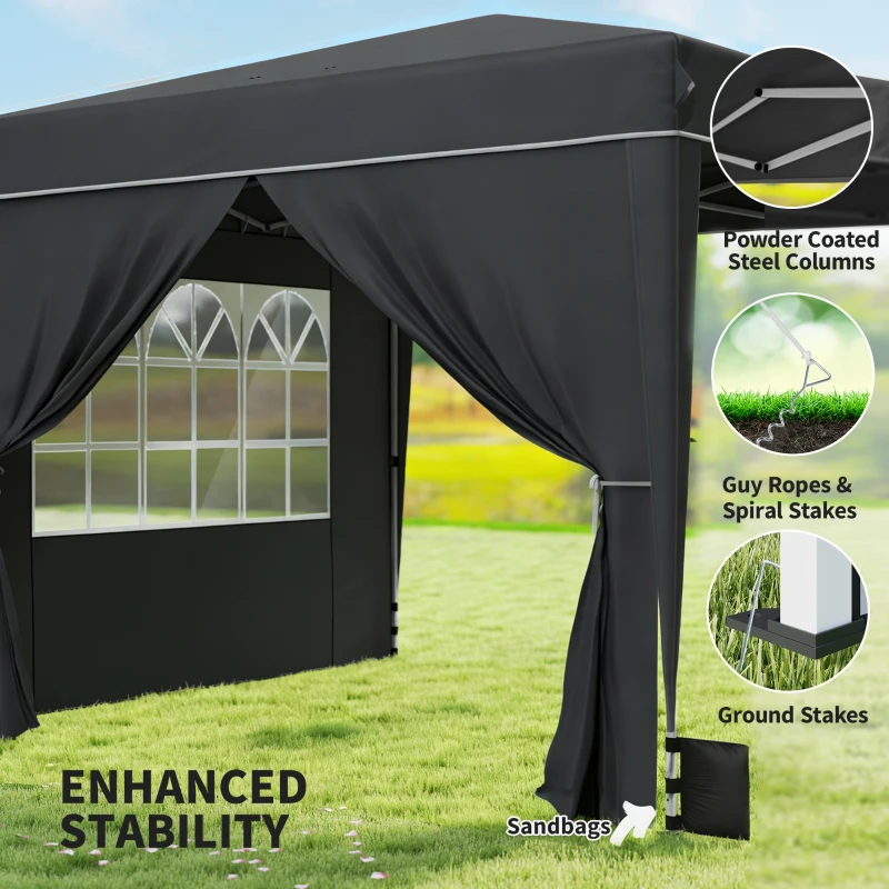 Outsunny 10 x 10 ft Pop Up Canopy Tent with Sidewalls, UPF50+ Outdoor Portable Instant Canopy Shelter with Carry Bag, Black