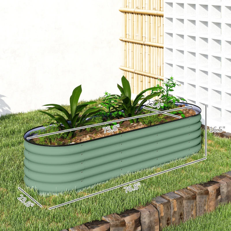 Outsunny 6.4' x 2' x 1.4' Galvanized Raised Garden Bed Kit, Metal Planter Box with Safety Edging, Green