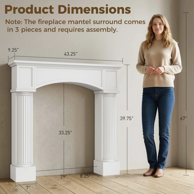 HOMCOM Modern Fireplace Mantel, Freestanding Fireplace Surround for Electric Fireplaces, 43.3" W x 39.8" H, White