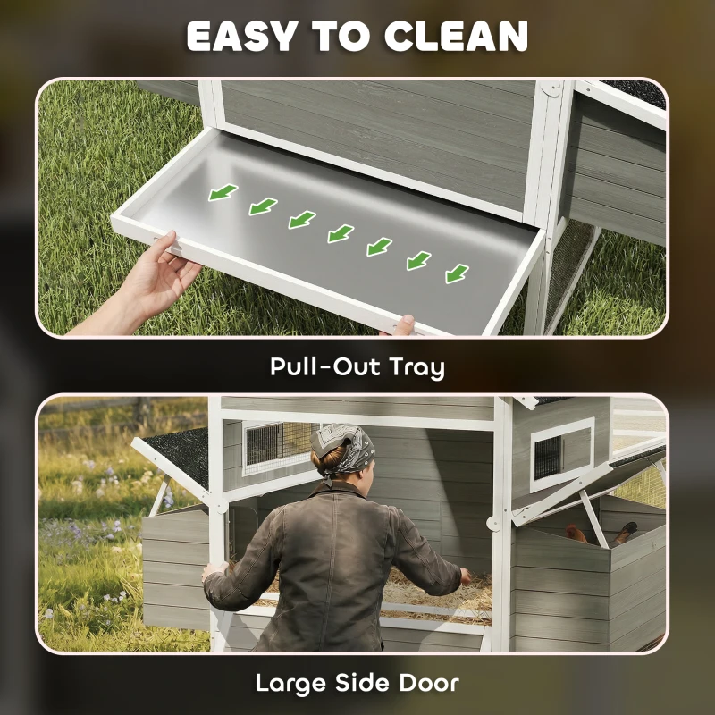 PawHut 137" Wooden Chicken Coop for 8-10 Chickens, Backyard, Dark Gray