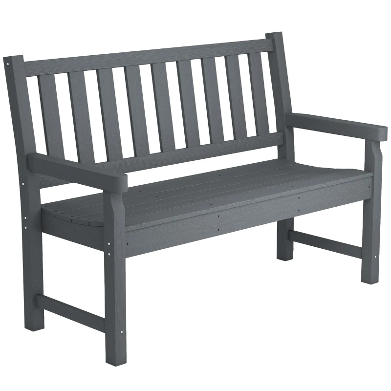 Outsunny 2-Person Garden Bench, HDPE Outdoor Bench with 530 lbs Capacity, Curved Seat for Backyard, Park, Porch, Lawn, Gray