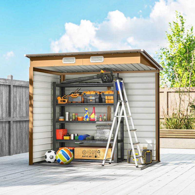 Outsunny 6 x 4FT Galvanized Garden Storage Shed, Metal Outdoor Shed with Double Doors and 2 Vents, Yellow