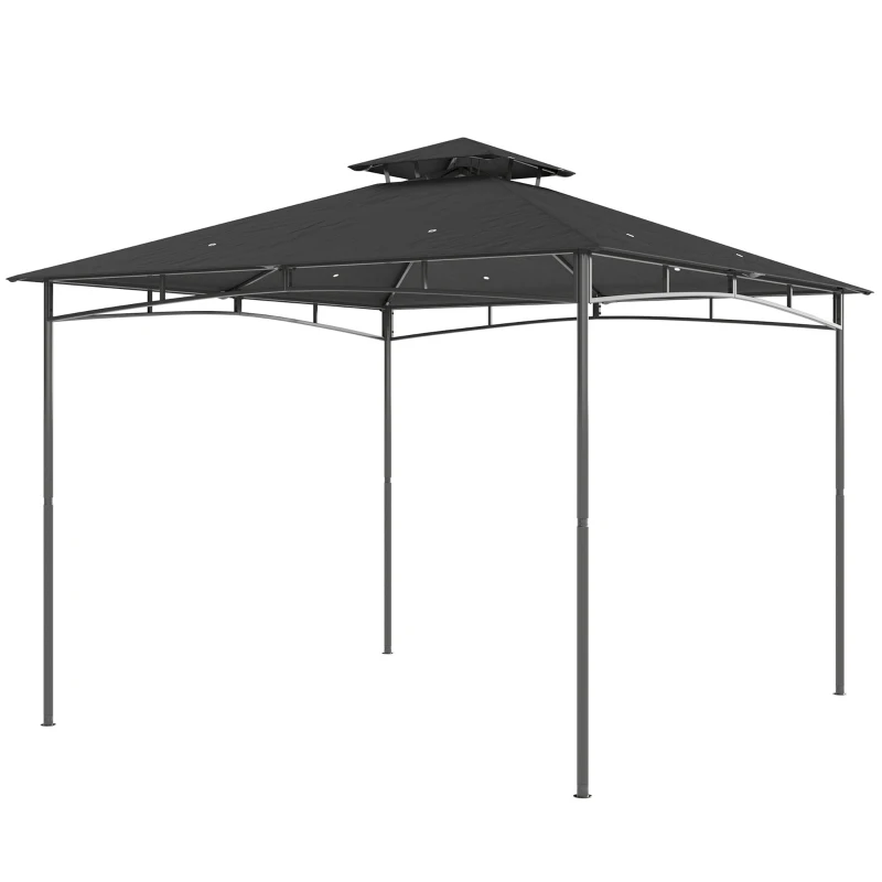Outsunny 10' x 10' Gazebo, Soft Top Outdoor Gazebo with 2-Tier Roof, Metal Frame, Dark Grey