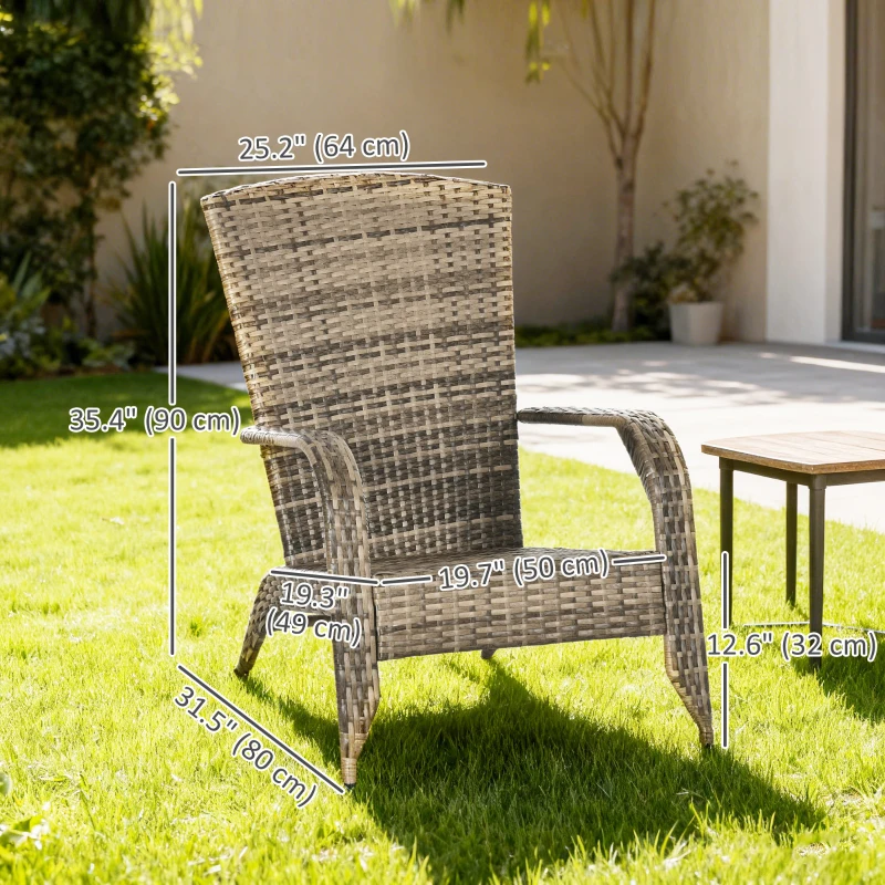 Outsunny Wicker Adirondack Chair, PE Rattan Outdoor Fire Pit Chair Muskoka Chair with Cushions, Mixed Grey