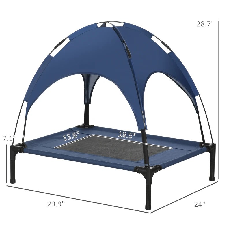 PawHut Elevated Portable Dog Cot Pet Bed with UV Protection Canopy Shade, 30 inch, Dark Blue