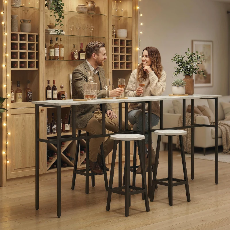 HOMCOM Bar Table Set of 6, Bar Table and Stools for 4, 2 Breakfast Tables and 4 Stools for Living Room, White Marble