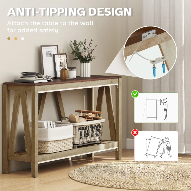 HOMCOM 52" Console Table, Farmhouse Narrow Entryway Table with Storage Shelf, Rustic Sofa Table with Anti-tipper for Living Room and Hallway, Oak