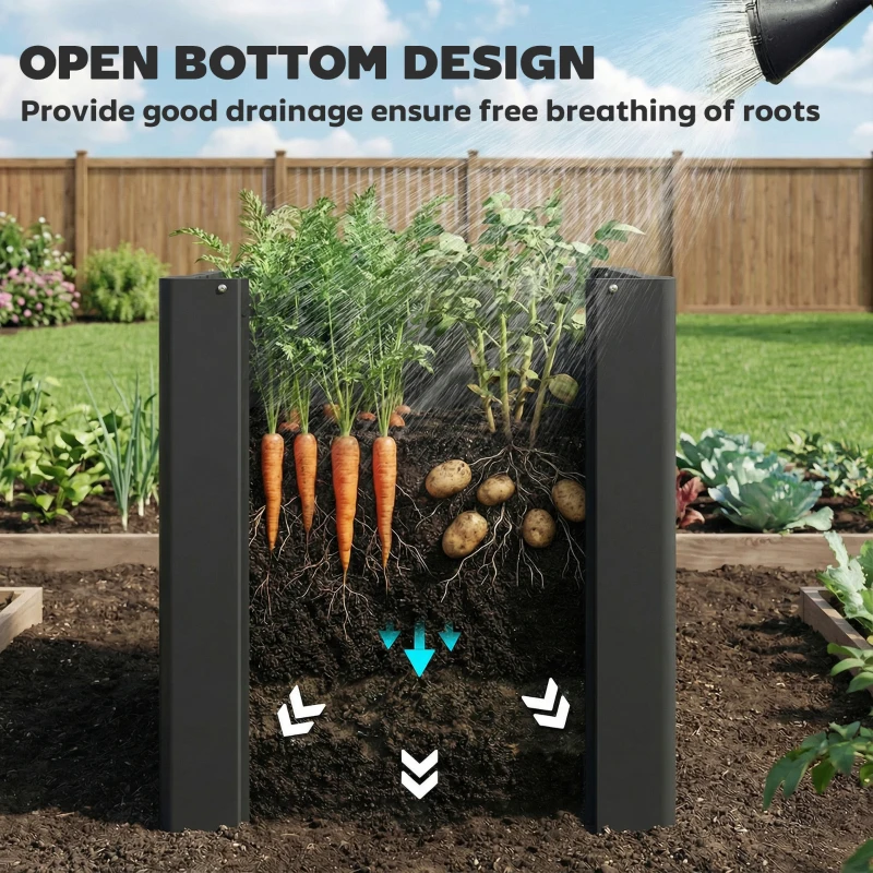 Outsunny Raised Garden Bed Galvanized Planter Box Outdoor with Gloves for Gardening Vegetables, Flower, Herb, 1.4 x 1.4 x 1.5 ft, Black