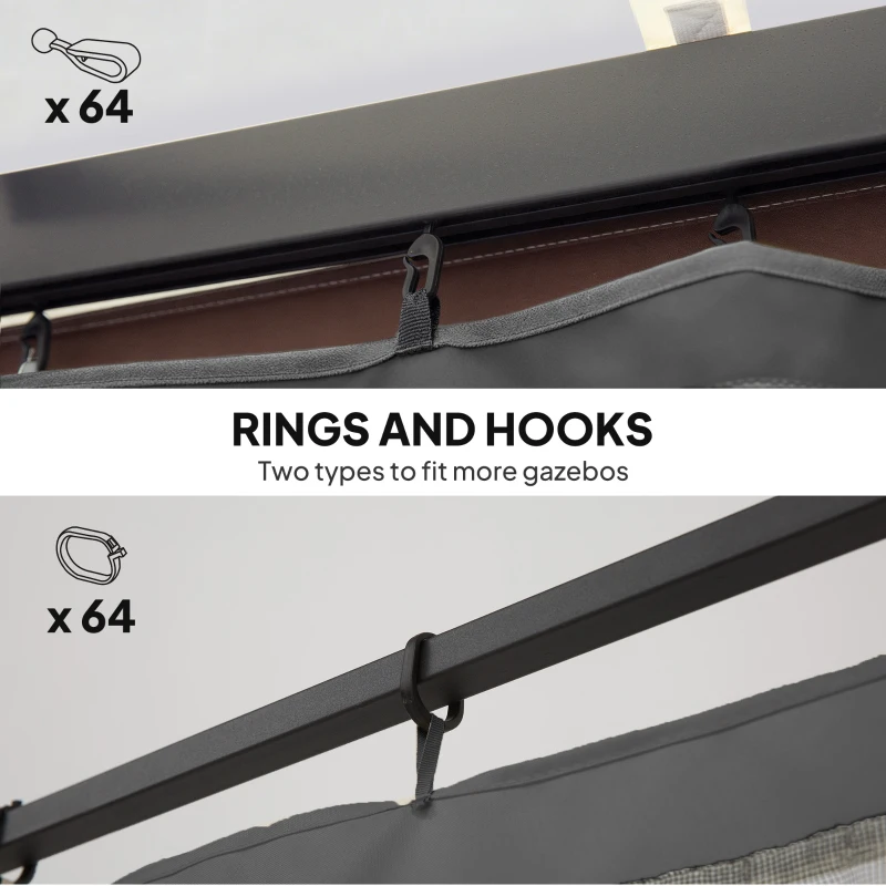 Outsunny Replacement Mosquito Netting for Gazebo 13' x 13' Black Screen Walls for Canopy with Zippers, Dark Grey