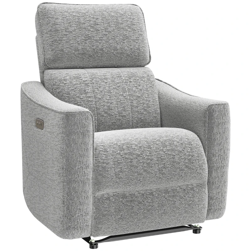 HOMCOM Power Recliner Chair, Linen-look Fabric Upholstered Recliner Chair with USB Ports, Footrest, Grey