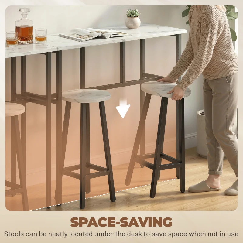 HOMCOM Bar Table Set of 6, Bar Table and Stools for 4, 2 Breakfast Tables and 4 Stools for Living Room, White Marble