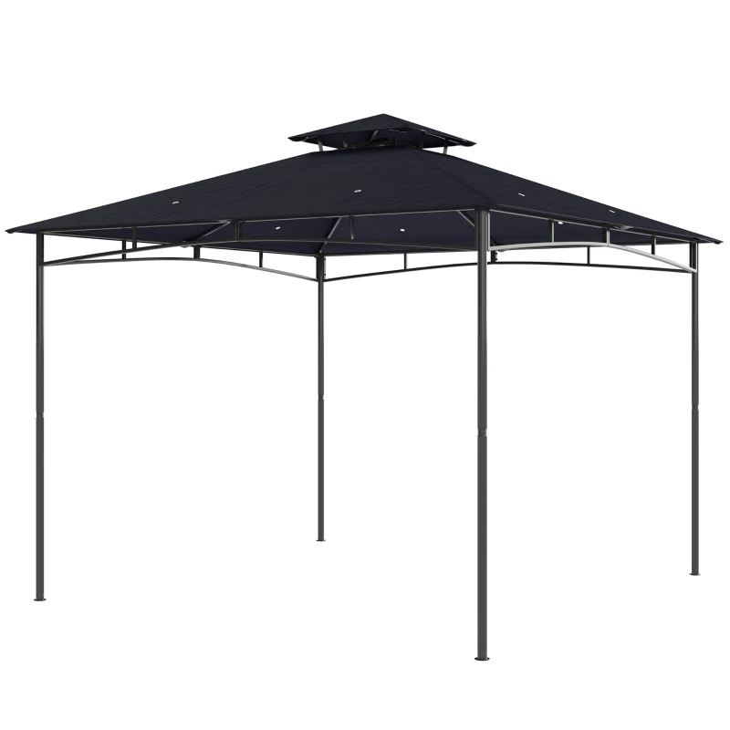 Outsunny 10' x 10' Gazebo, Soft Top Outdoor Gazebo with 2-Tier Roof, Metal Frame, Navy Blue