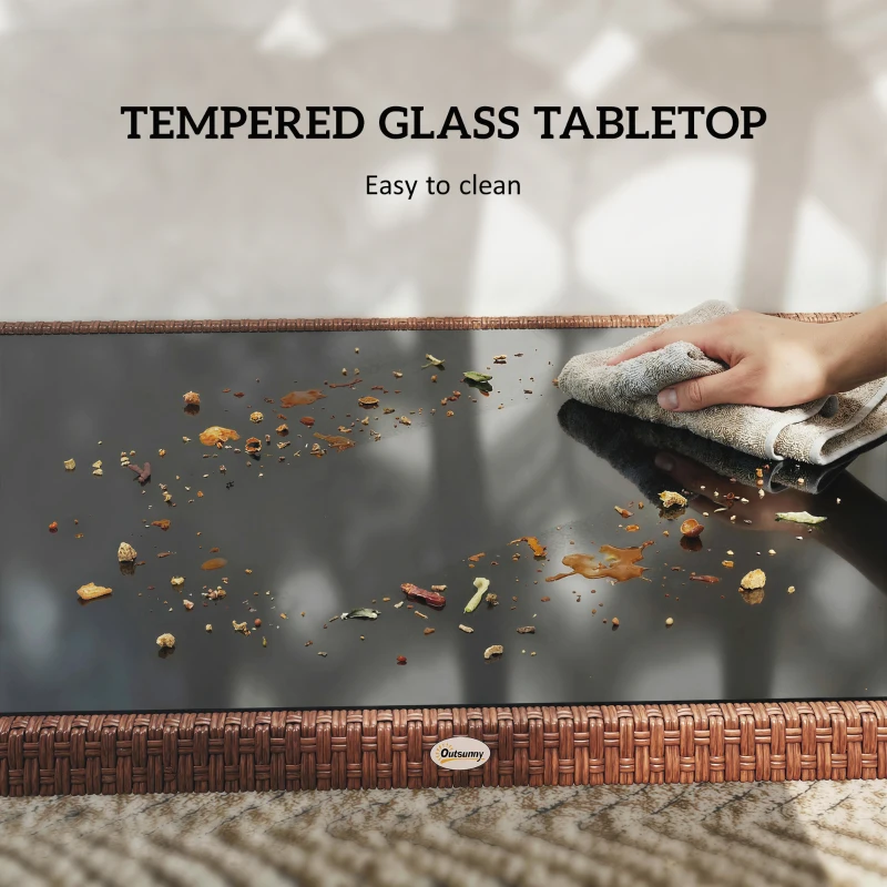 Outsunny 5 Pieces Outdoor Dining Set for 4, PE Wicker Rattan Patio Furniture Set with Stackable Chairs and Glass Table Top