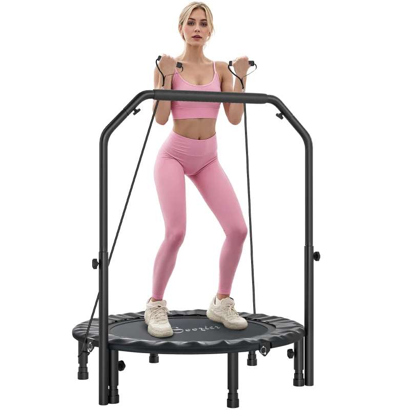 Soozier 40" Foldable Mini Trampoline, Rebounder Trampoline for Adults with Adjustable Foam Handle, Black